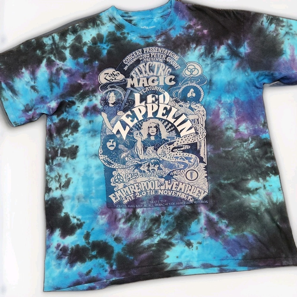Liquid Blue Led Zeppelin Mens Large Blue Tie Dye Shirt‎ Electric Magic Wembley